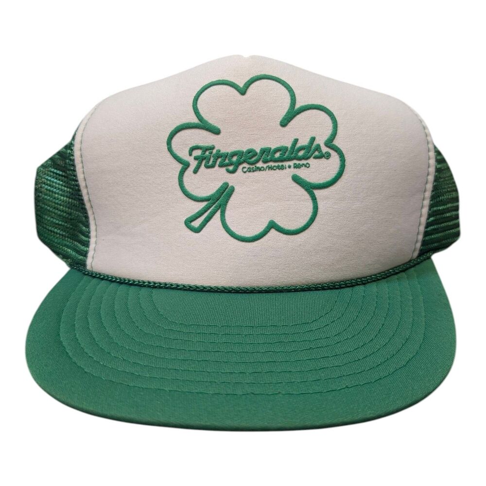 Vintage Fitzgeralds Casino Reno Trucker Hat Snapback Green Shamrock Nevada Irish